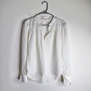 Veronica Beard Cream Blouse with Cuffed Sleeves and Bib Collar